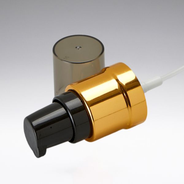 Lotion dispenser with dust cap gold/black 18/410