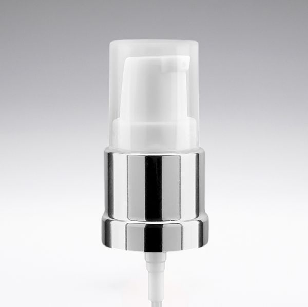 Lotion dispenser with dust cap silver/white 18/410