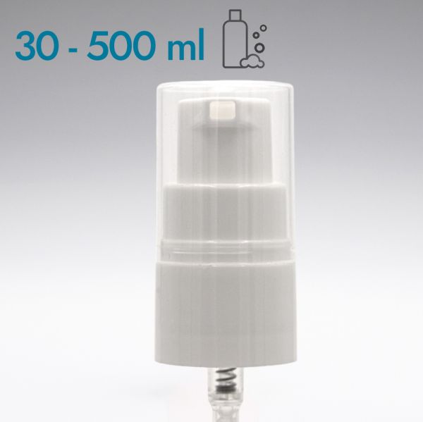 Tappo per schiuma con sovracoperchio bianco per bottiglie da 30-500 ml 24/410